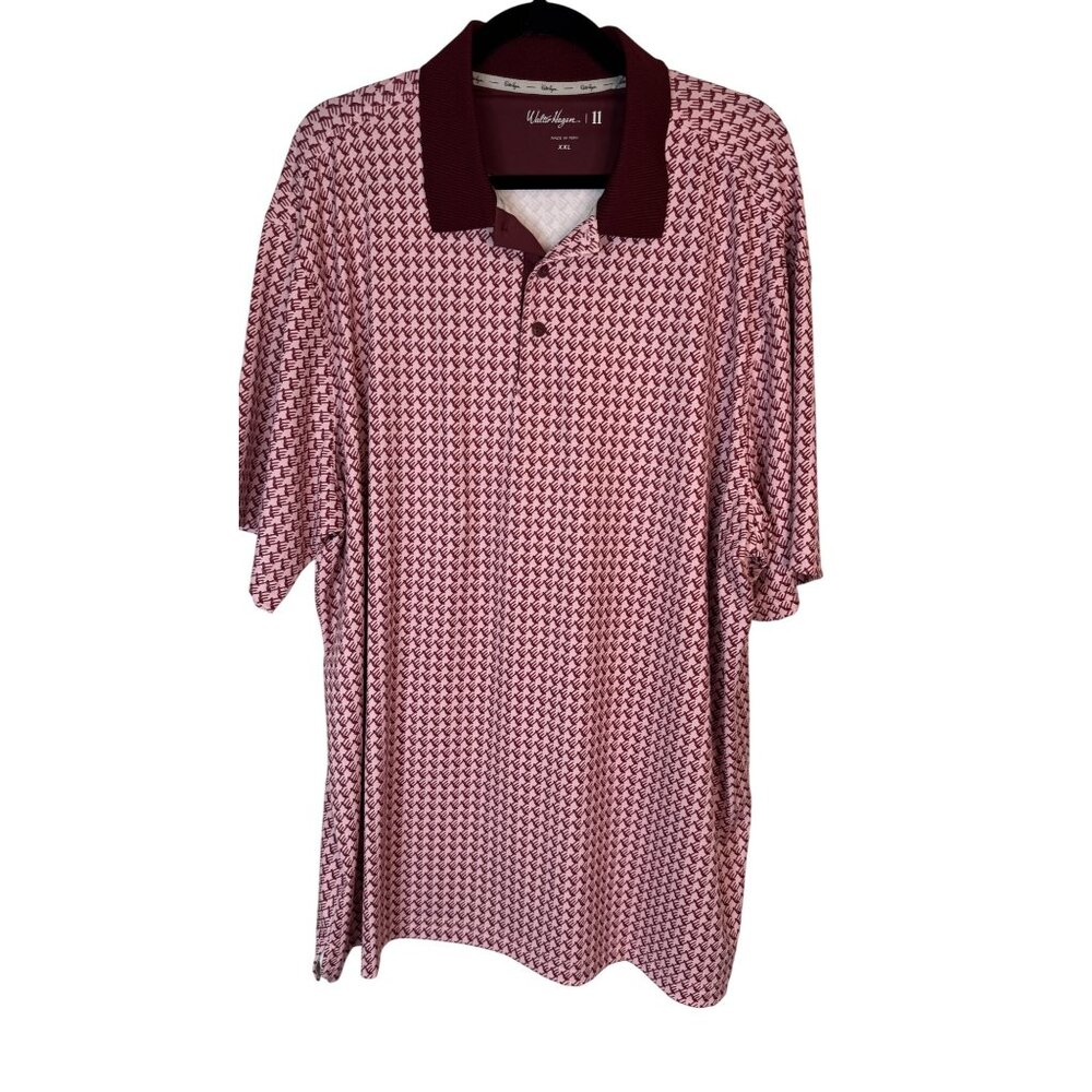 NWT Walter Hagen Men's XXL Houndstooth Pink Polo Shirt Golf Tee Time Print